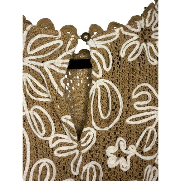 Solitaire Women’s Large Sleeveless Embroidered Top Crochet Scalloped Edge Boho - Picture 4 of 6